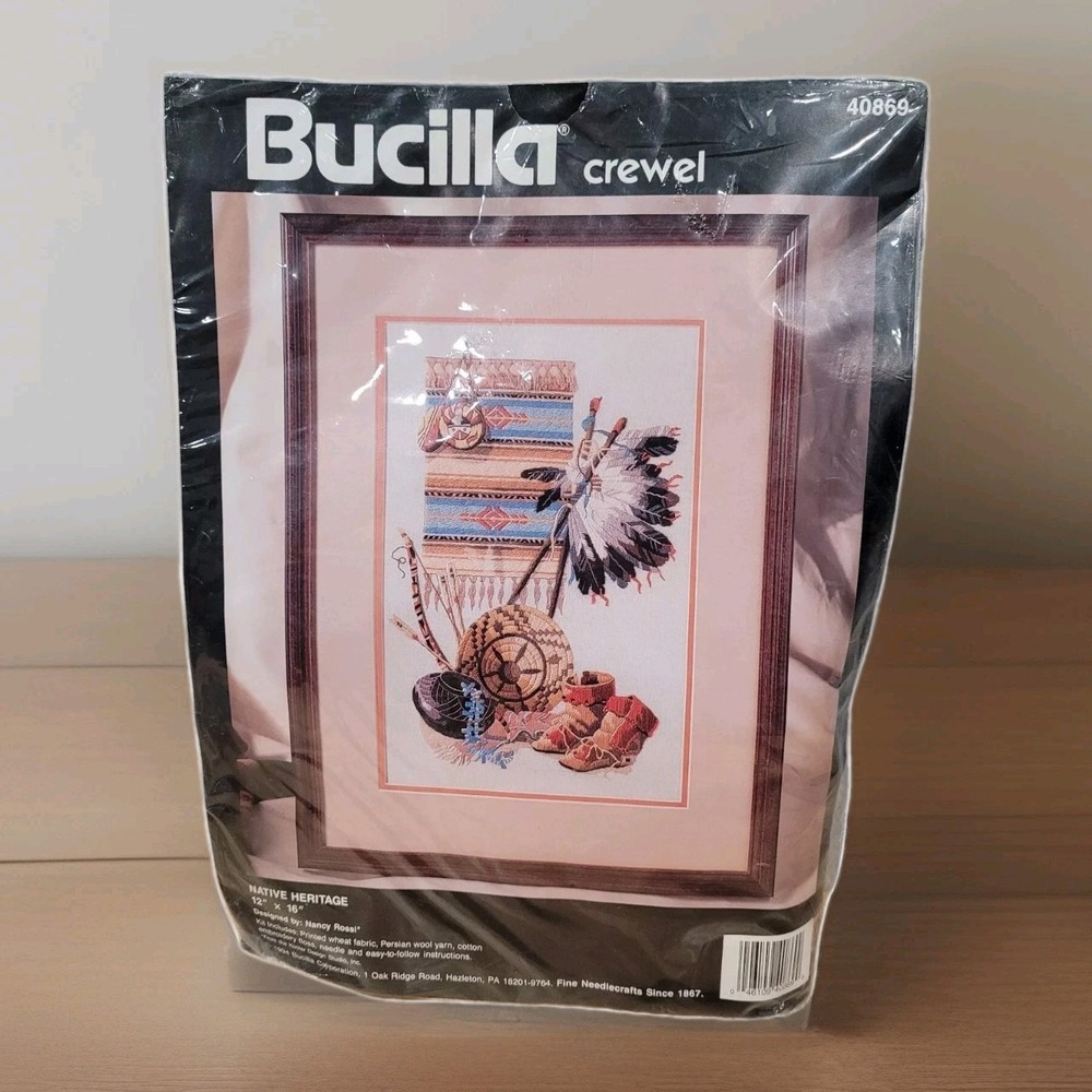 Bucilla Crewel #40869 Native Heritage 1994 12x16 Nancy Rossi Vintage Cottagecore